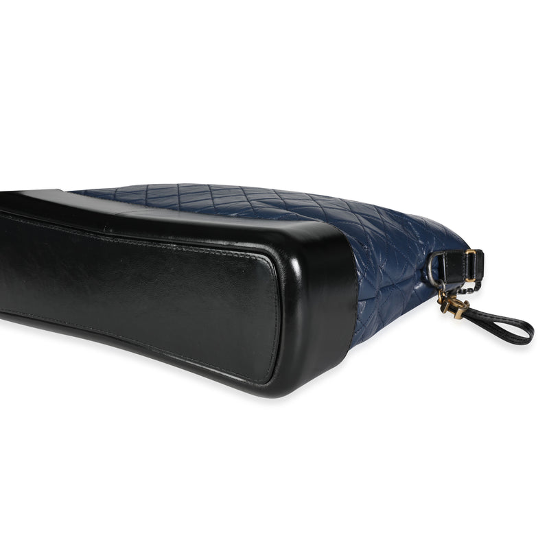 Chanel Black & Blue Quilted Calfskin Large Gabrielle Shopping Tote Black; Leather Handbag