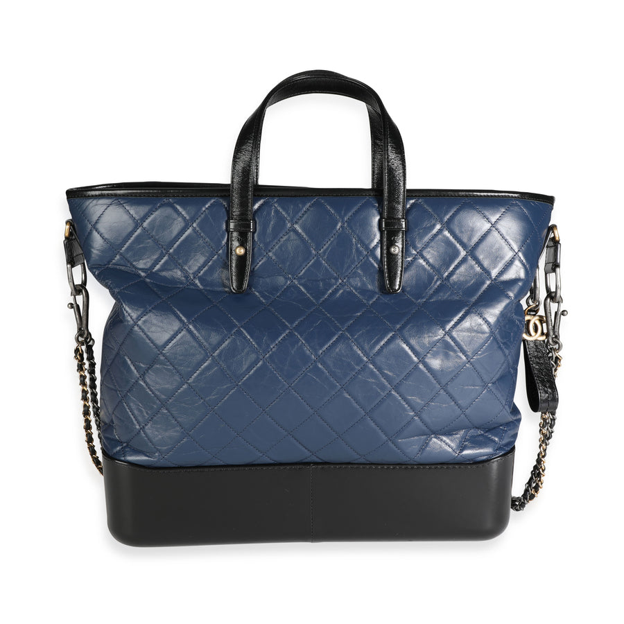 Chanel Black & Blue Quilted Calfskin Large Gabrielle Shopping Tote Black; Leather Handbag