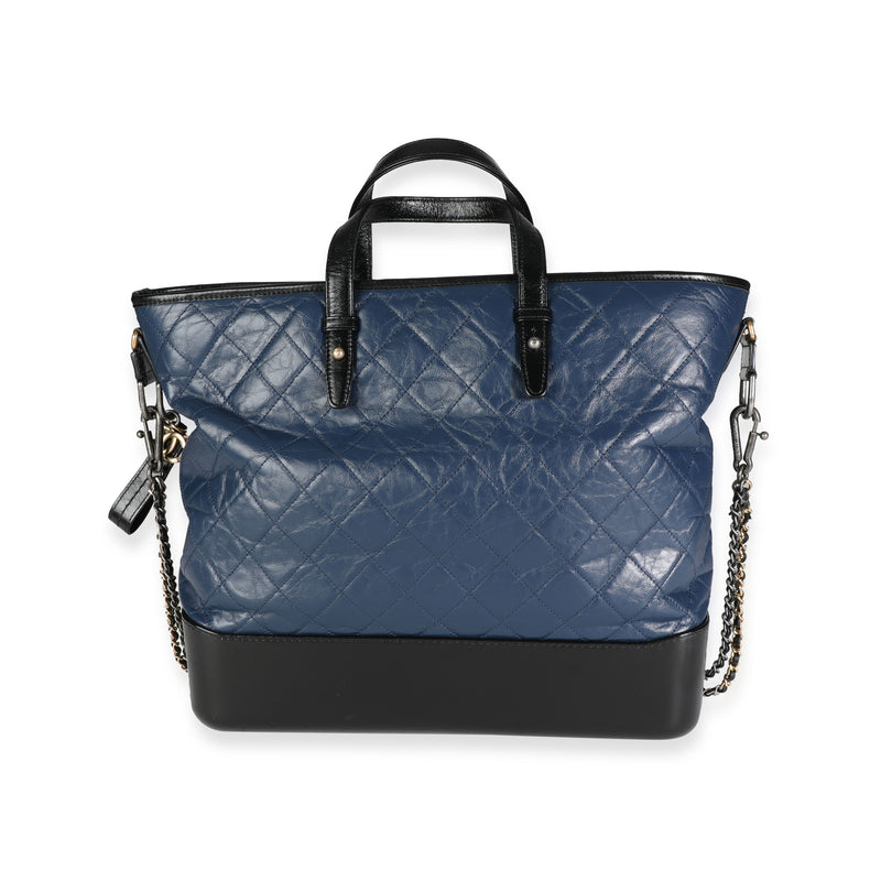 Chanel Black & Blue Quilted Calfskin Large Gabrielle Shopping Tote Black; Leather Handbag
