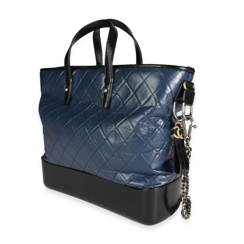 Chanel Black & Blue Quilted Calfskin Large Gabrielle Shopping Tote Black; Leather Handbag