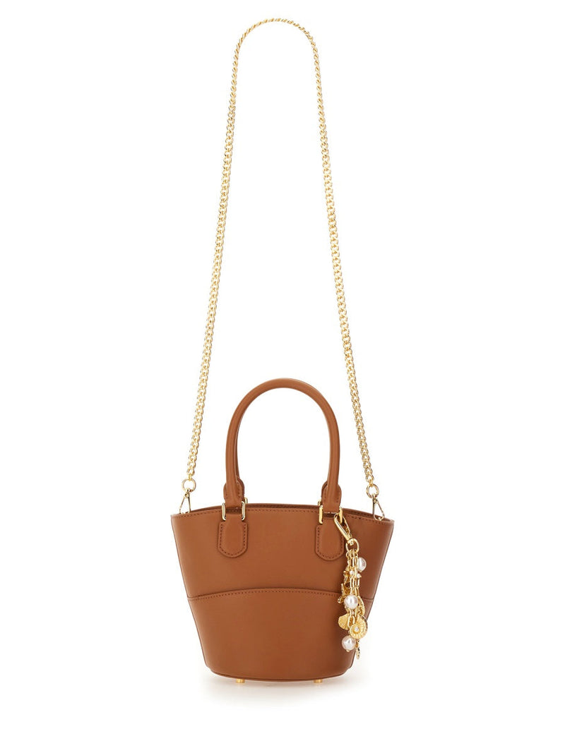 Self-Portrait Leather With Charm Detail Tote Bag — Beige Outer Cow