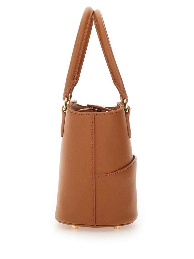 Self-Portrait Leather With Charm Detail Tote Bag — Beige Outer Cow