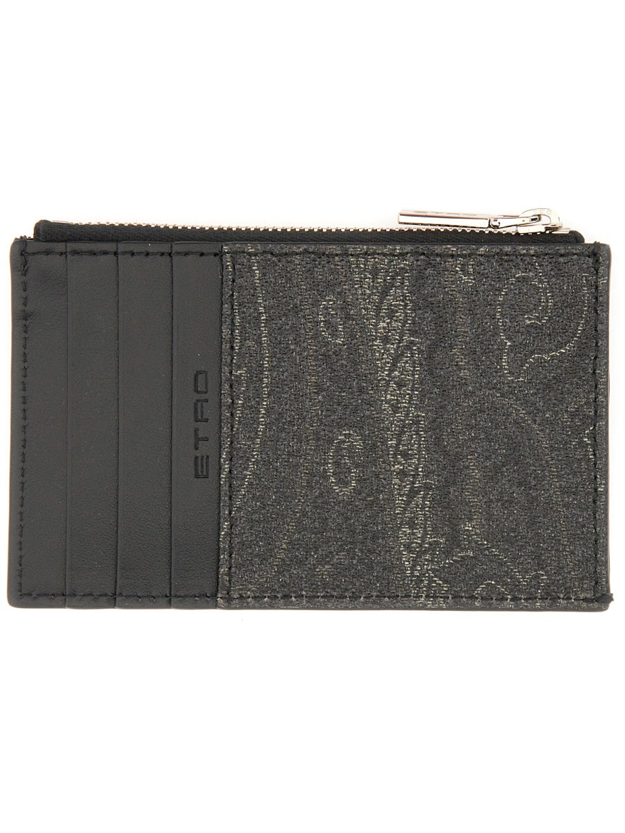 Etro Arnica Card Case — Black Cotton Polyester Wallets & Purses
