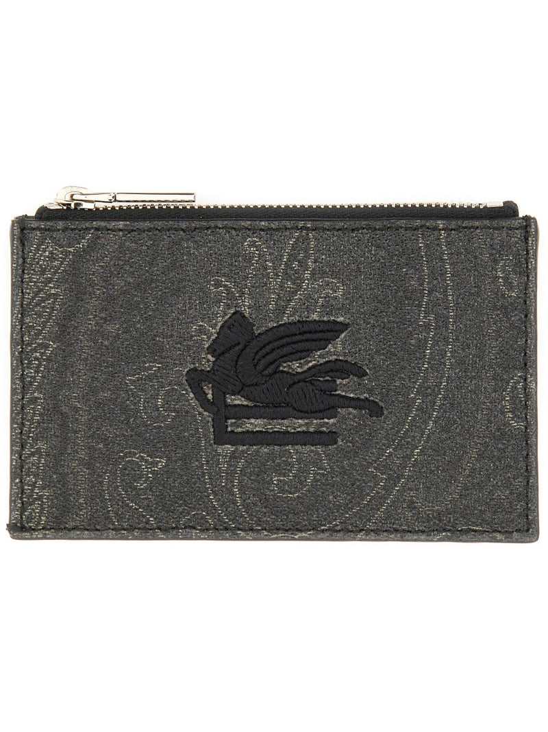 Etro Arnica Card Case — Black Cotton Polyester Wallets & Purses