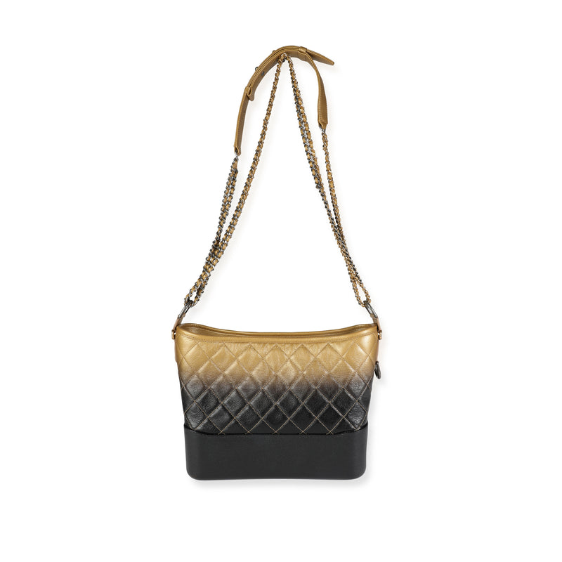 Chanel Black & Gold Ombré Quilted Goatskin Medium Gabrielle Hobo Black; Leather Handbag