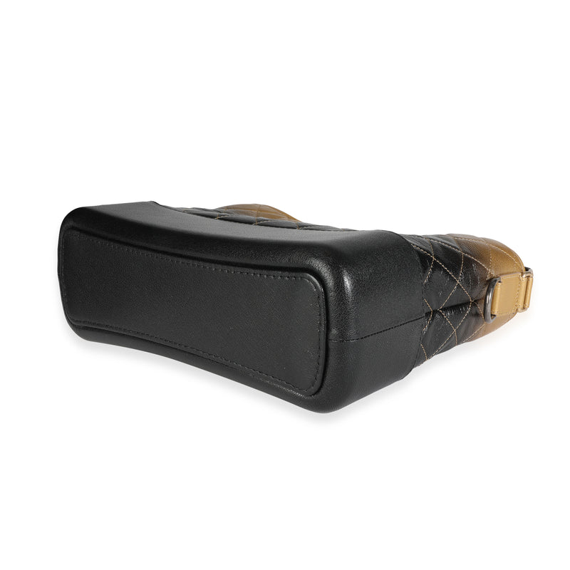 Chanel Black & Gold Ombré Quilted Goatskin Medium Gabrielle Hobo Black; Leather Handbag