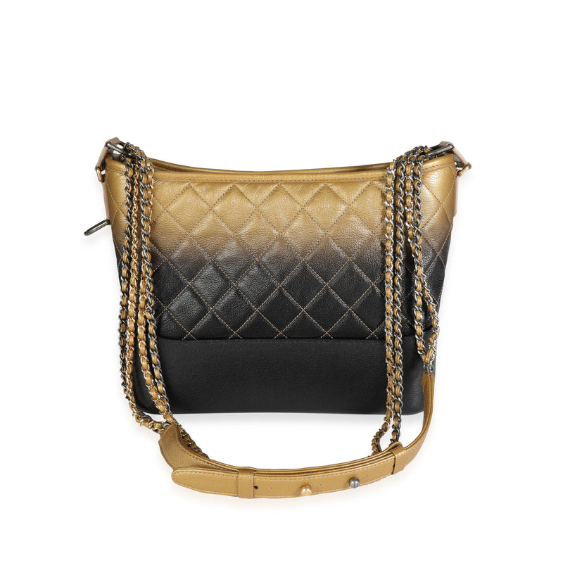 Chanel Black & Gold Ombré Quilted Goatskin Medium Gabrielle Hobo Black; Leather Handbag