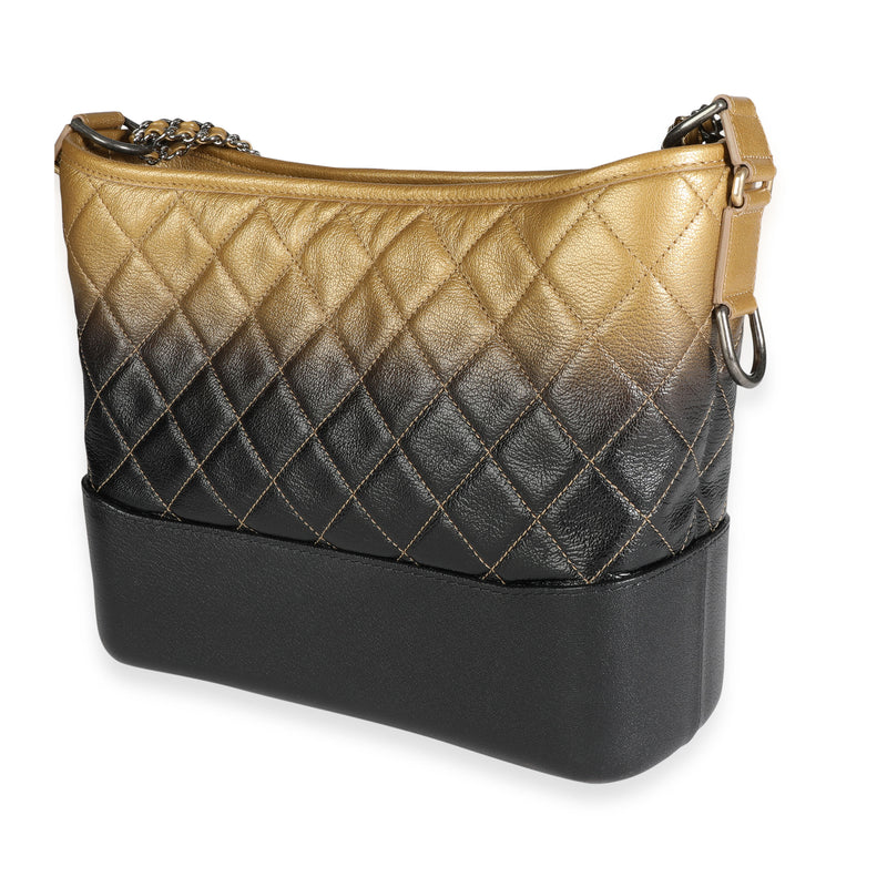 Chanel Black & Gold Ombré Quilted Goatskin Medium Gabrielle Hobo Black; Leather Handbag