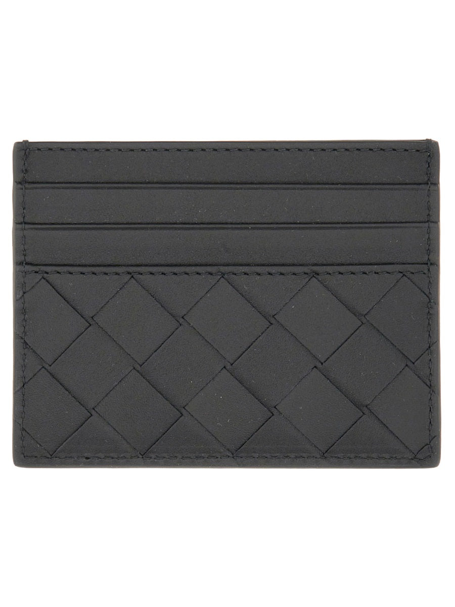 Bottega Veneta Woven Calfskin Card Case — Black Wallets & Purses