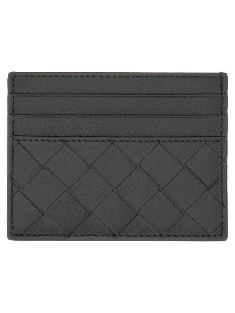 Bottega Veneta Woven Calfskin Card Case — Black Wallets & Purses