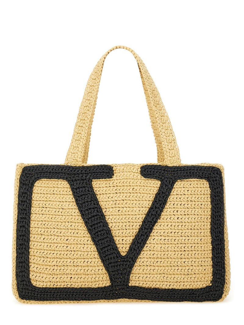 Valentino Garavani Woven Raffia Tote Bag — Beige