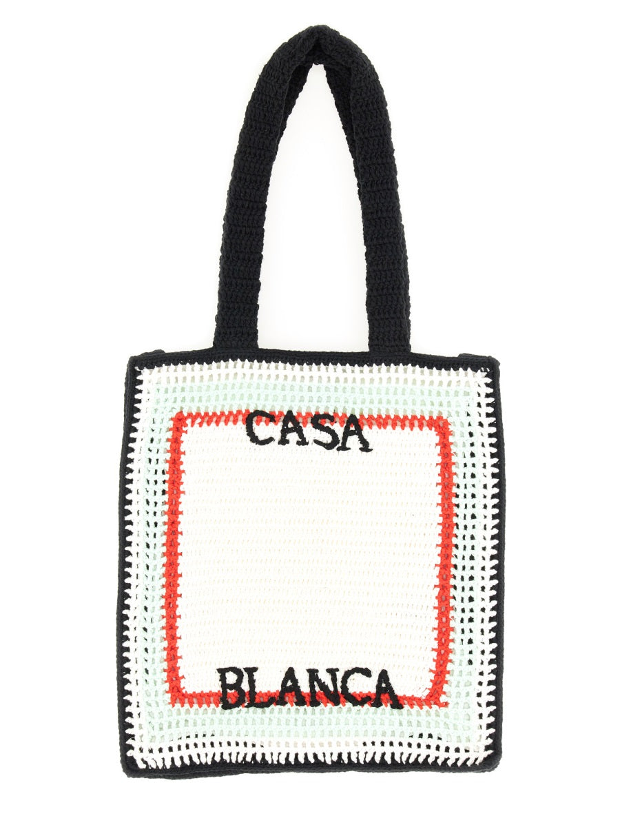 Casablanca Crochet Cotton Shoulder Bag — White Main: Lining: Lyocell