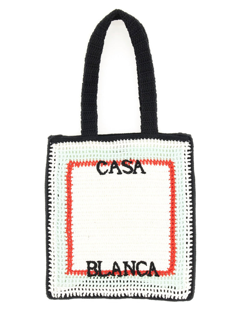 Casablanca Crochet Cotton Shoulder Bag — White Main: Lining: Lyocell
