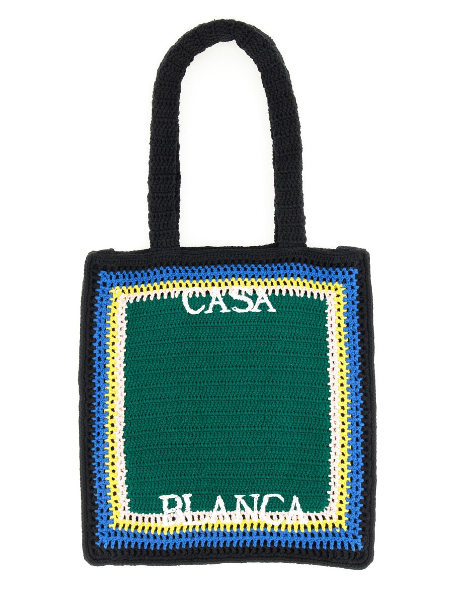 Casablanca Crochet Cotton Tote Bag — Green Main