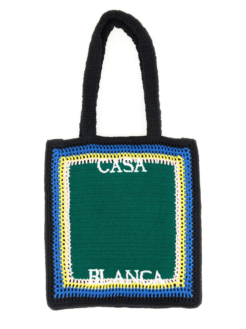 Casablanca Crochet Cotton Tote Bag — Green Main