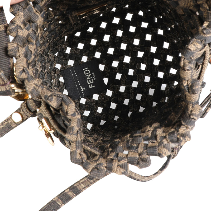 Fendi Brown Jacquard Interlace Canvas Mini Mon Tresor Handbag
