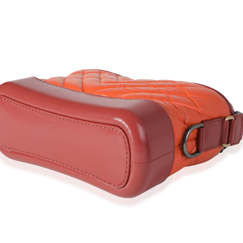 Chanel Orange & Red Aged Calfskin Chevron Quilted Small Gabrielle Hobo Orange; Leather Handbag