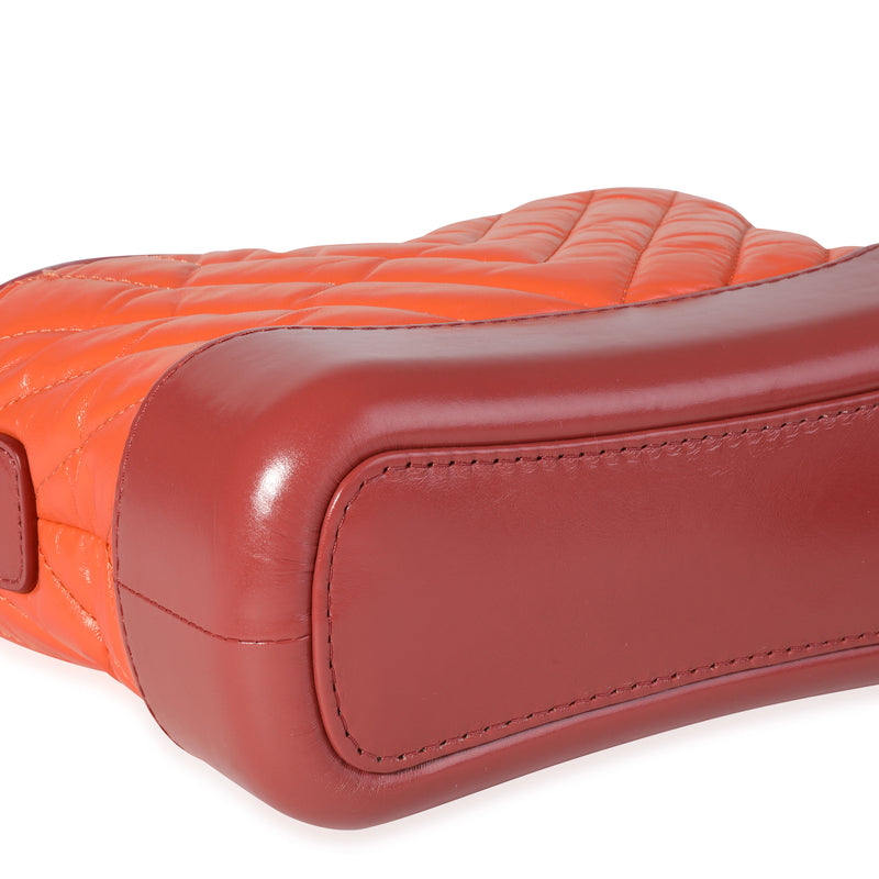 Chanel Orange & Red Aged Calfskin Chevron Quilted Small Gabrielle Hobo Orange; Leather Handbag