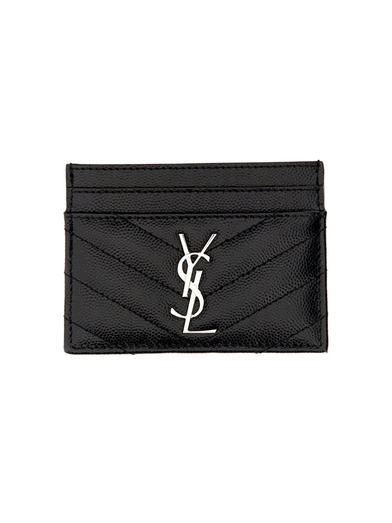 Saint Laurent Cassandre Card Case — Black Calf Leather Wallets & Purses