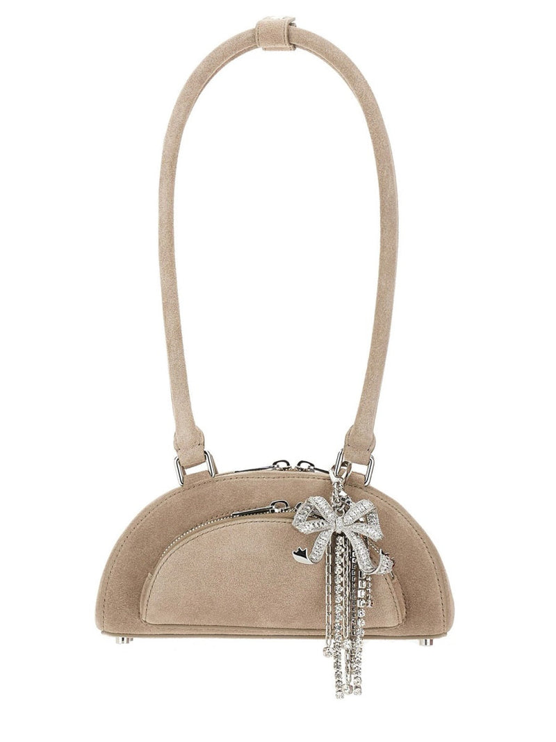 Self-Portrait Beaded Leather Shoulder Bag — Beige Outer Cow
