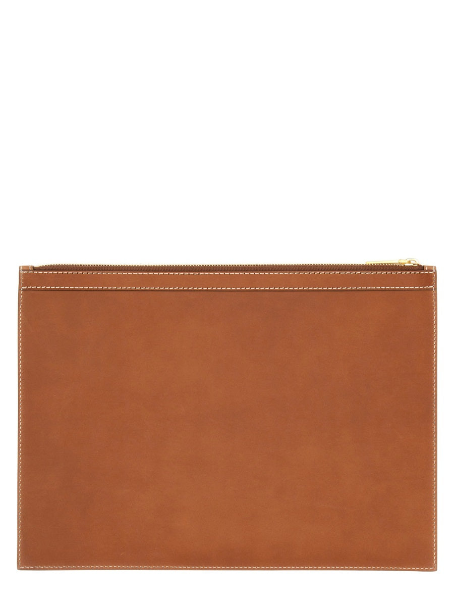 Thom Browne Leather Document Holder Wallet — Beige & Purses
