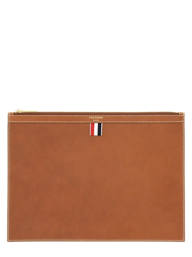 Thom Browne Leather Document Holder Wallet — Beige & Purses