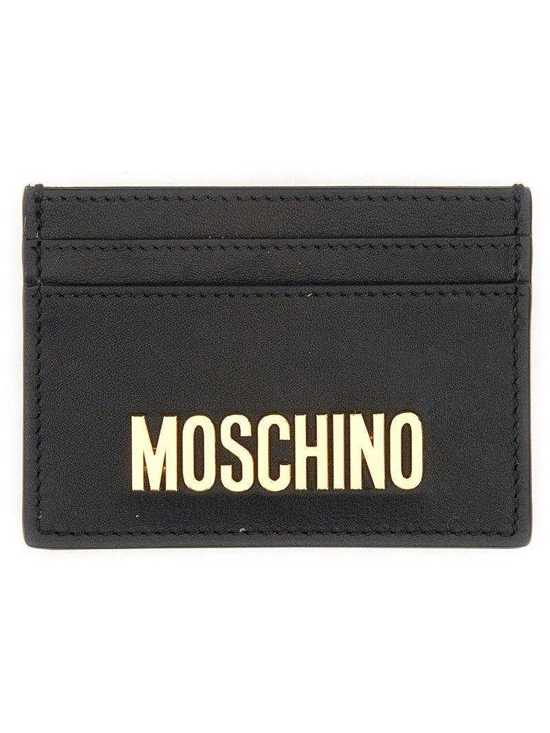 Moschino Logo-Embellished Leather Card Case — Black Wallets & Purses