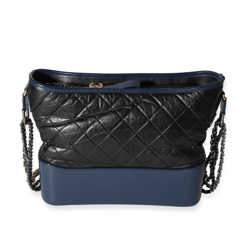Chanel Black & Blue Quilted Aged Calfskin Large Gabrielle Hobo Black; Leather Handbag