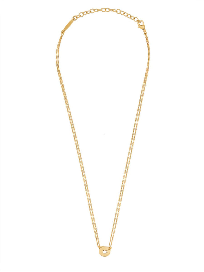 Ferragamo Pendant Hooks Brass Necklace — Gold Necklaces