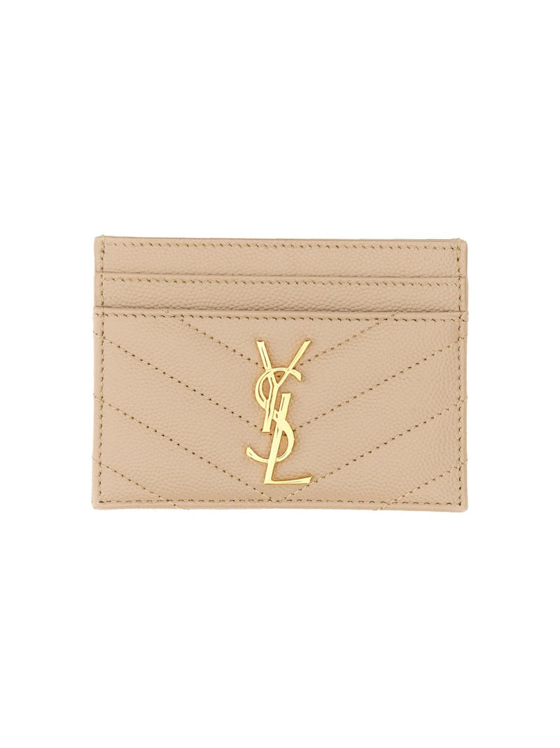 Saint Laurent Cassandre Card Case — Beige Calf Leather Cases