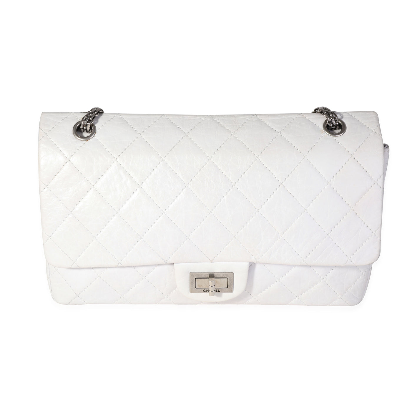 Chanel White Aged Calfskin Quilted 2.55 Reissue 227 Flap Leather Handbag