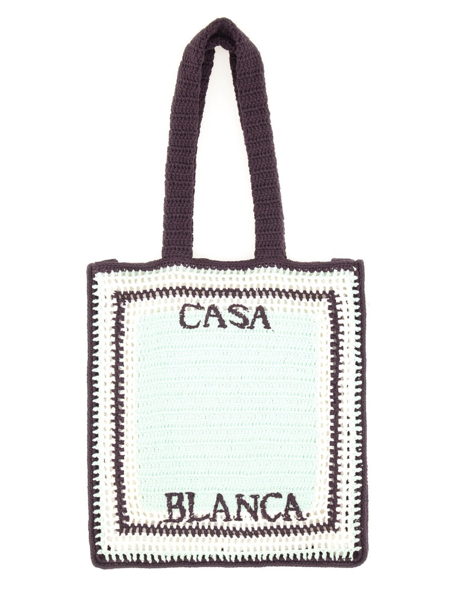 Casablanca Logo Crochet Tote Bag — Purple Cotton
