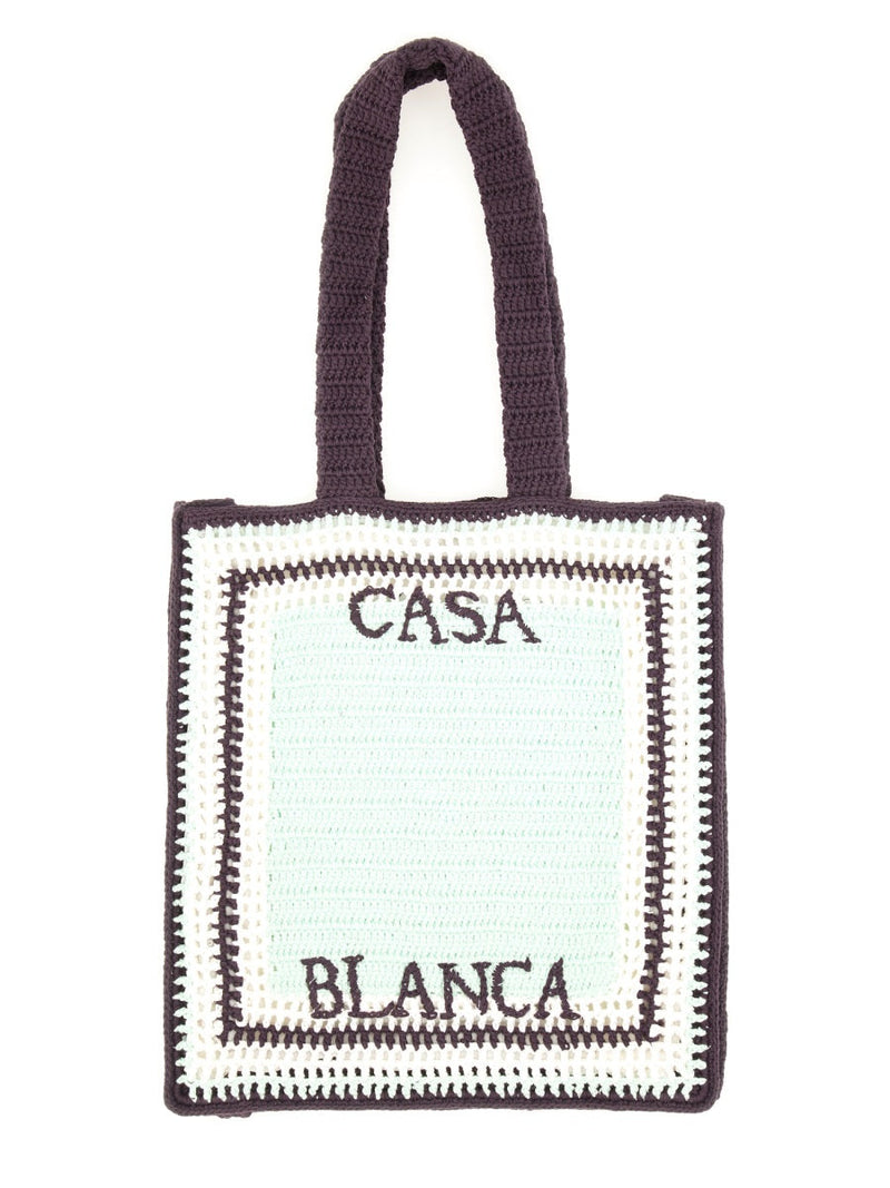 Casablanca Logo Crochet Tote Bag — Purple Cotton