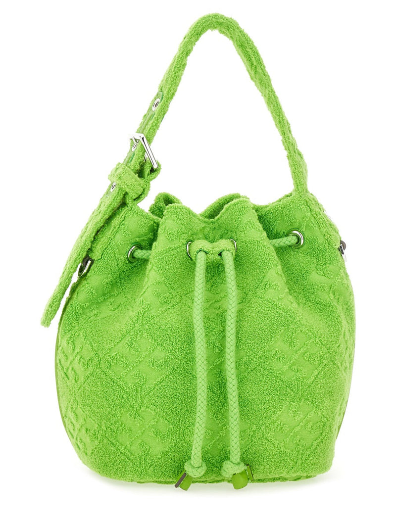 Tory Burch T Monogram Cotton-Blend Bucket Bag — Green