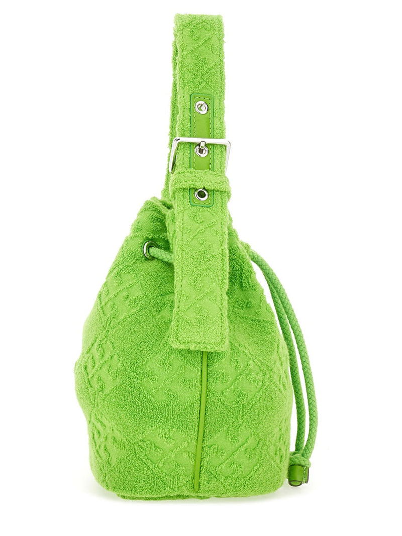 Tory Burch T Monogram Cotton-Blend Bucket Bag — Green