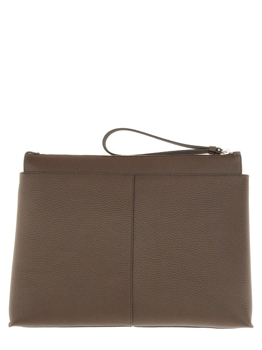 Tods Calfskin Document Holder Shoulder Bag — Brown