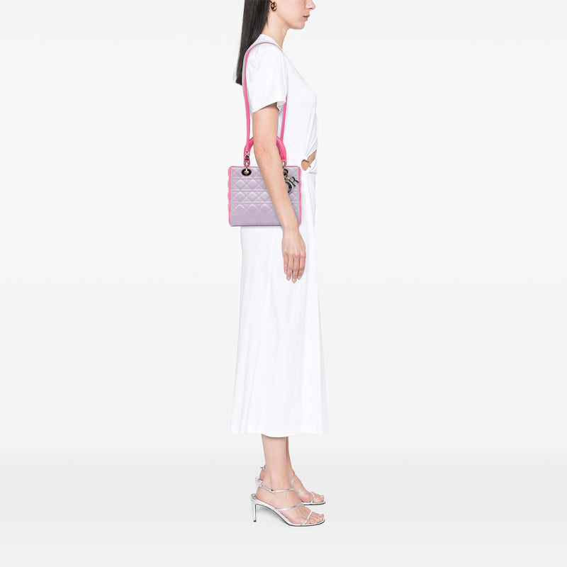 Medium Bicolor Lambskin Cannage Lady Dior - Image 14