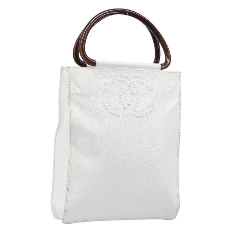 Chanel Vintage Wooden Quilted Caviar White Leather Bag