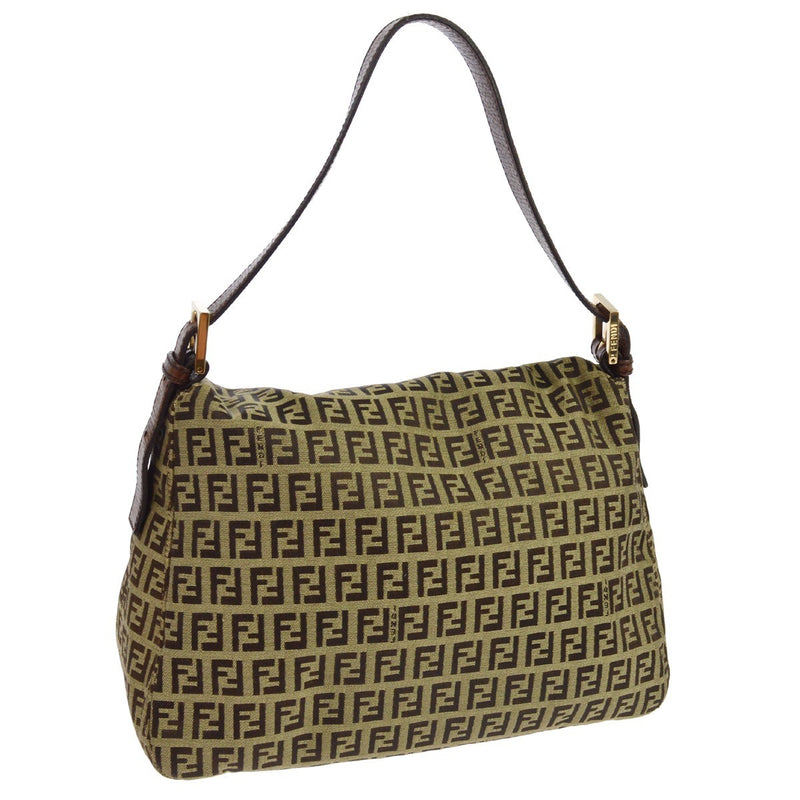 Fendi Zucchino Canvas Mamma Baguette Brown Bag