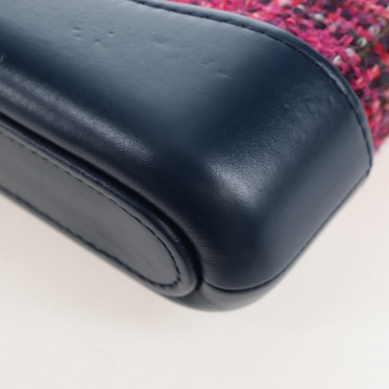 Chanel Gabrielle Double Zip Clutch With Chain Quilted Tweed Pink