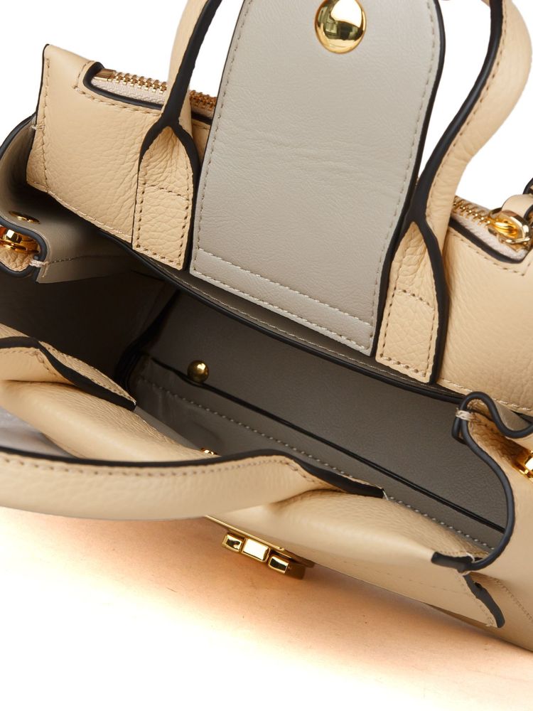Coccinelle Grained Leather Top Handle Bag — Beige Cowhide