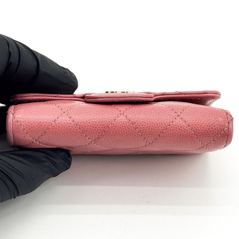 Chanel Classic Flap Card Case Quilted Caviar Pink Leather Accessory