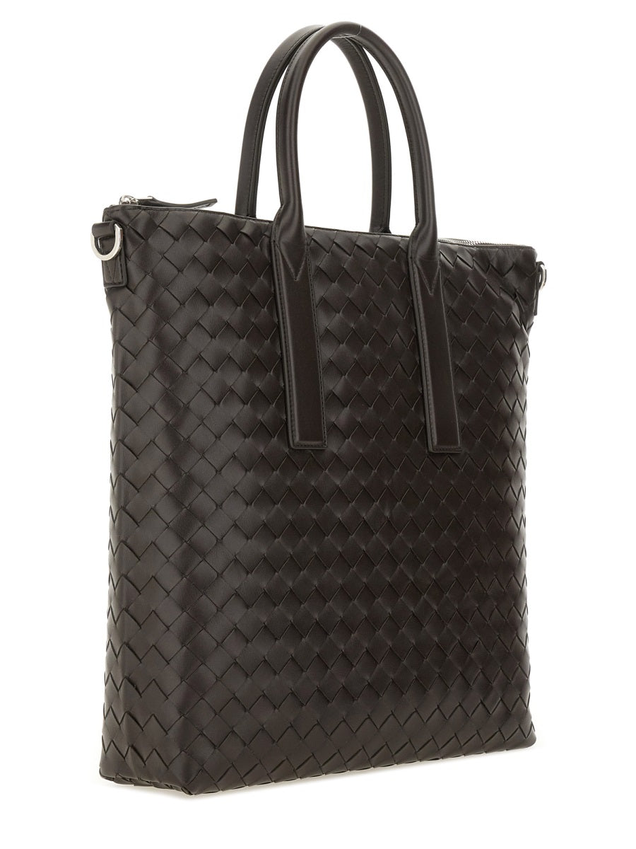 Bottega Veneta Interlaced Calfskin Tote Bag — Brown
