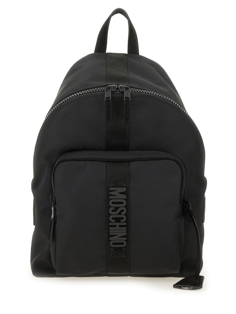 Moschino Logo-Embroidered Backpack — Black Polyester