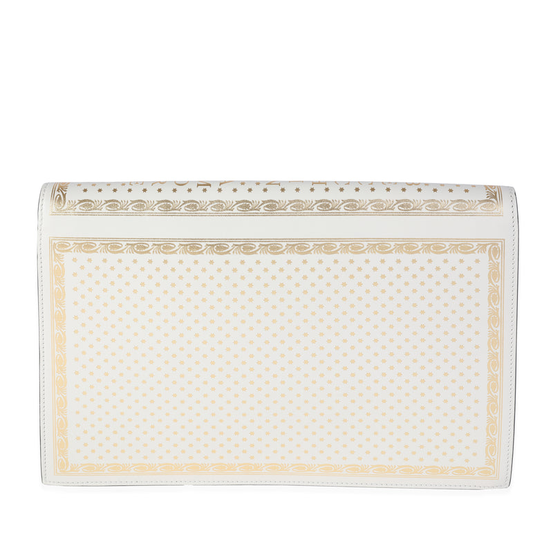 Gucci X Sega Mystic White Star Printed Calfskin Guccy Portfolio Clutch Gold; Metallic; Leather Handbag