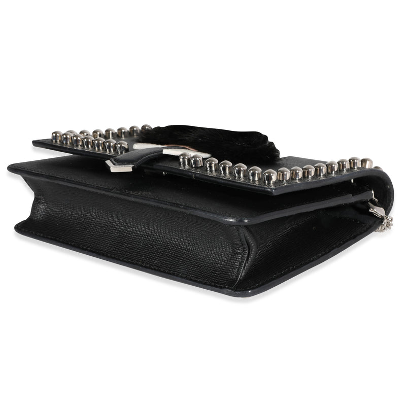 Fendi Black Vitello Elite & Mink Studded Karlito Chain Wallet Fur; Leather Handbag