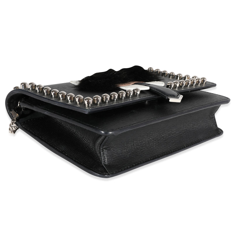 Fendi Black Vitello Elite & Mink Studded Karlito Chain Wallet Fur; Leather Handbag