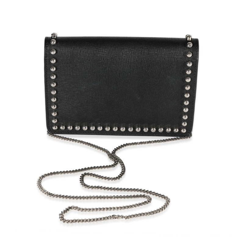 Fendi Black Vitello Elite & Mink Studded Karlito Chain Wallet Fur; Leather Handbag