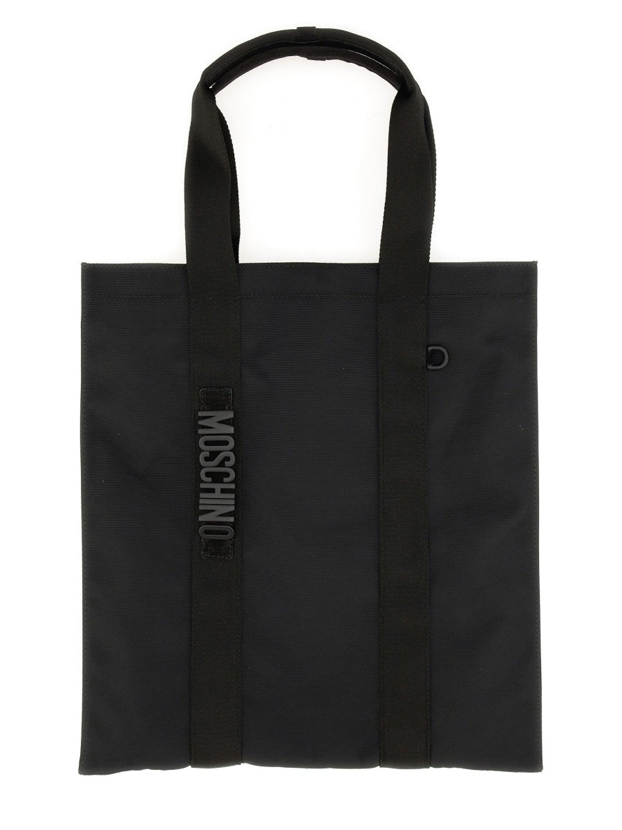 Moschino Logo-Embroidered Tote Bag — Black Polyester Viscose
