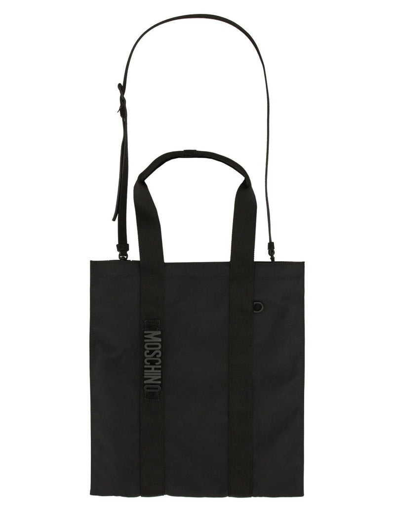 Moschino Logo-Embroidered Tote Bag — Black Polyester Viscose